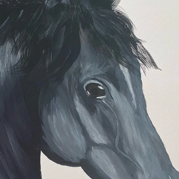 “Black Stallion” Original high quality Acrylic painting in black and white.
